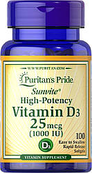 Вітамін D3 Vitamin D3 25 мкг (1000 IU) Puritan's Pride 100 жувальних таблеток