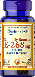 Вітамін Е (d-альфа-токоферол), Vitamin Puritan's Pride натуральний, 268 мг (400 МО), 100 гелевих капсул