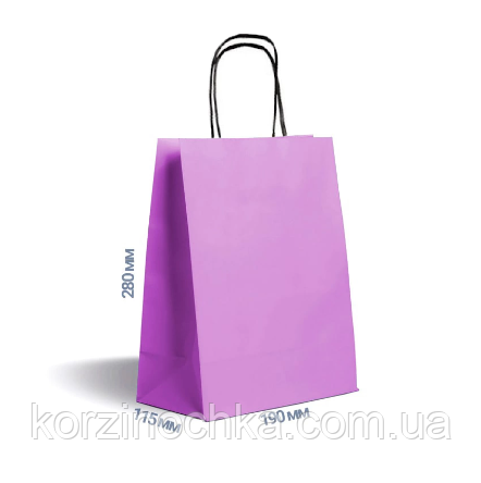 Крафт пакет паперовий з ручками(28*19*11,5см)фіолетовий(25 шт)кольорові пакети з ручками