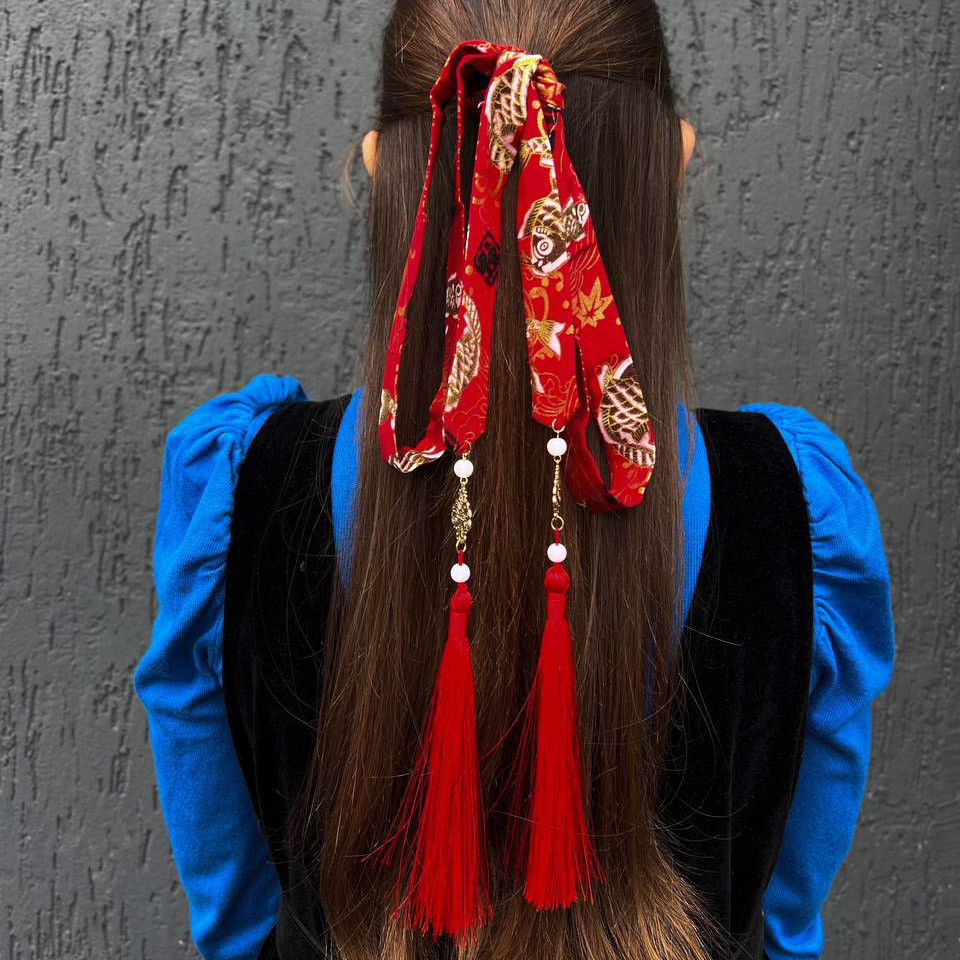 Стрічка для волосся у китайському стилі "Коропи" Червона, фото 1