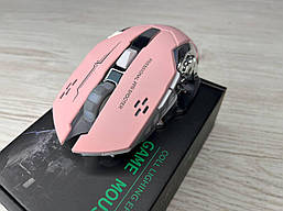 Безшумна геймерська бездротова миша з акумулятором, RGB-підсвіткою і bluetooth для ноутбука рожева матова