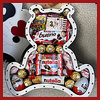 Оригинальные сувениры к 8 марта Медвежонок Medium c nutella, сладкие подарочные боксы в коробках на праздник
