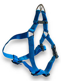 Шлея нейлонова легкознімна з фатексами. Нейлонова шлейка 25 мм для собак обхват шиї 48-62 см, обхват грудей 60-82 см, Блакитний
