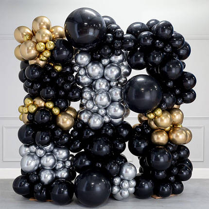 Стіна з кульок Чорна з хром золото та срібло (278 кульок), фото 1