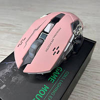 Бесшумная геймерская беспроводная мышь с аккумулятором, RGB подсветкой и bluetooth для ноутбука розовая