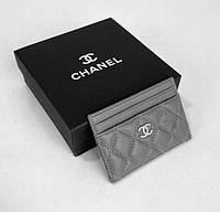 Визитница -мини кошелек натуральная кожа серая Chanel 53521