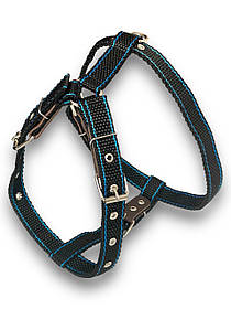 Шлея нейлонова для собак подвійна. Нейлонова шлейка 25 мм для собак обхват шиї 36-64 см, обхват грудей 60-84 см, Чорна