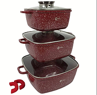 Гранитная посуда с антипригарным покрытием для индукционных плит, кухонный набор кастрюли для индукции HK-302