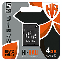 Карта пам'яти microSDHC 4GB class 4 Hi-Rali (з адаптером)