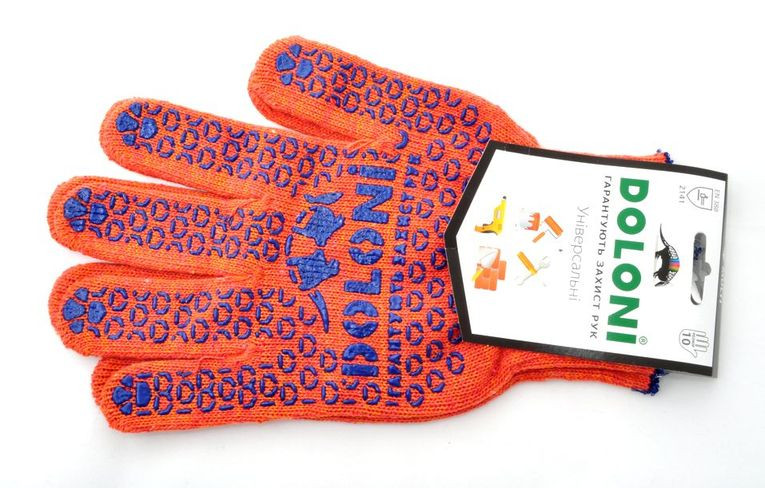 Перчатка х/б трикотаж с точечным покрытием PVC на ладони (оранжевая) DOLONI "10 - фото 1 - id-p2115350624