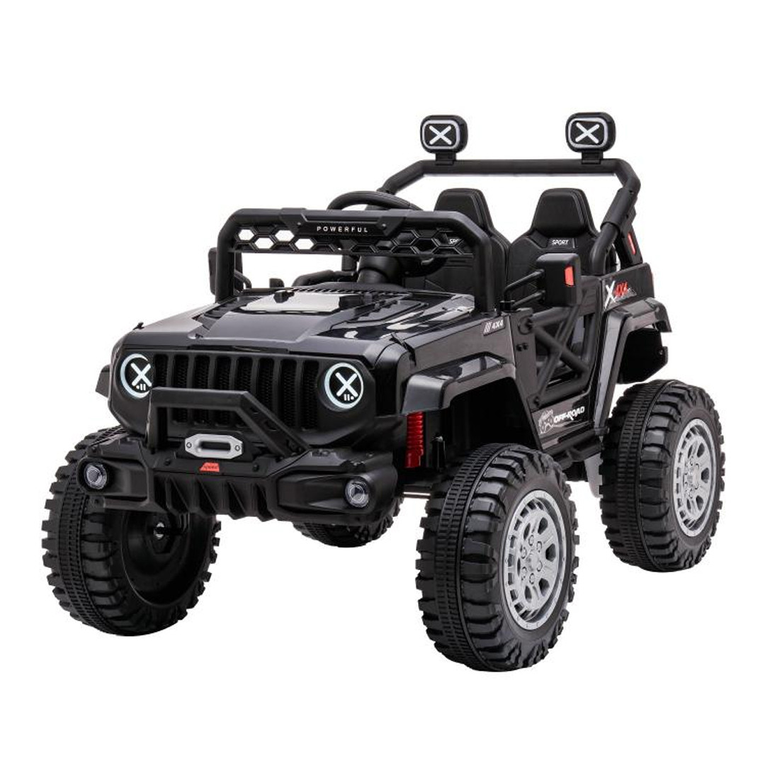 Дитячий електромобіль джип Jeep на радіокеруванні з підсвічуванням спереду та ззаду Bambi M 4960EBLR-2(24V) Чорний