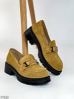 Женские туфли-лоферы из натурального замша на платформе