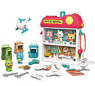 Ігровий набір "Ветеринарна клініка" (2 поверхи, 6 тварин-пацієнтів, муляж їжі, вертоліт, світло, звук) YY 6028, фото 3