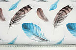 Ранфорс digital з цифровим друком шириною 240 см "Пір'я" синьо-коричневі на білому № РЦ - 3223, фото 8