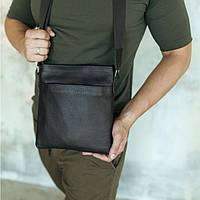 Элегантная мужская сумка через плечо кожа черная Flash Right Yozone Cтильная кожаная сумка для мужчин