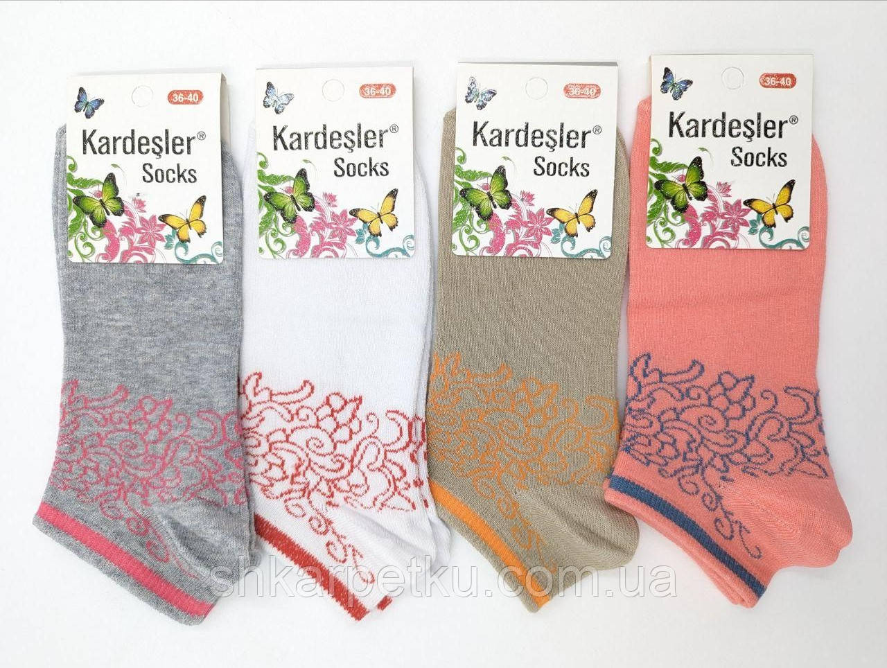 Короткі з квіткової павутиною жіночі шкарпетки бавовна Kardesler 35-40 12 шт в уп мікс кольорів