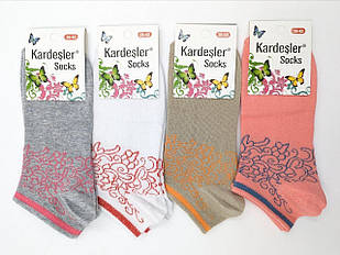 Короткі з квіткової павутиною жіночі шкарпетки бавовна Kardesler 35-40 12 шт в уп мікс кольорів
