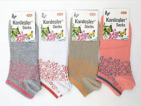 Короткі з квіткової павутиною жіночі шкарпетки бавовна Kardesler 35-40 12 шт в уп мікс кольорів