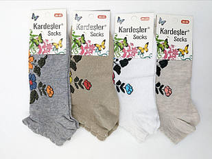 Жіночі шкарпетки короткі бавовна Kardesler з квітками 35-40 12 пар/уп мікс  кольорів