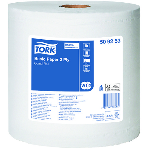 Протирочний папір 2х-шаровий TORK, рулон 800 аркушів (509253)