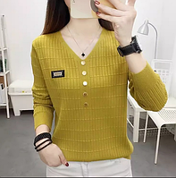 Жіночий пуловер джемпер з V-подібним вирізом ХL жовтий