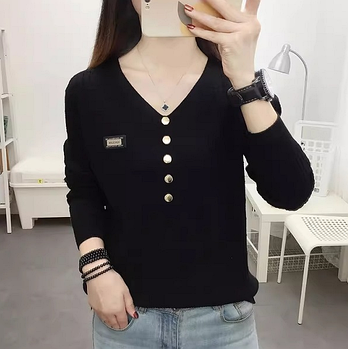 Жіночий пуловер джемпер з V-подібним вирізом L чорний