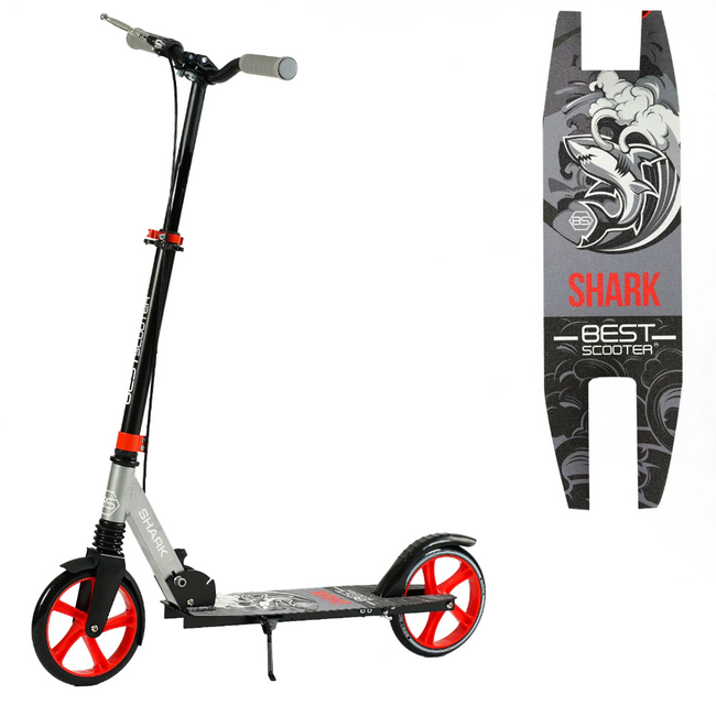 Двоколісний самокат Best Scooter SHARK алюмінієвий з ручним гальмом колеса 200 мм передній амортизатор сірий