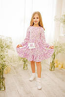 Нарядна дитяча сукня із тканини софт із сумочкою квітковий принт бузкова
