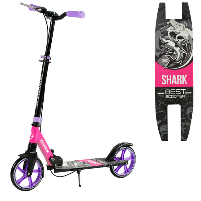Самокат двоколісний Best Scooter SHARK фіолетовий з ручним гальмом колеса PU - 200мм передній амортизатор