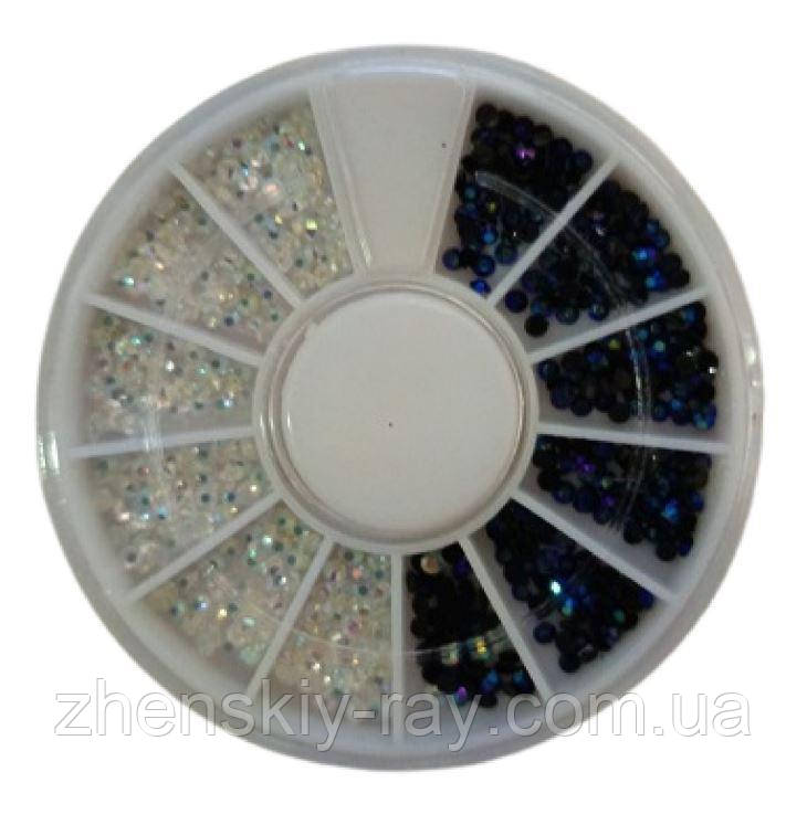 Стрази для нігтів у карусельці (чорні +кристал)