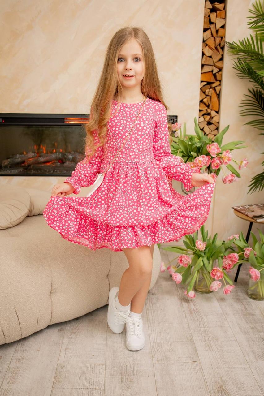 Нарядна дитяча сукня із тканини софт із сумочкою  малинова