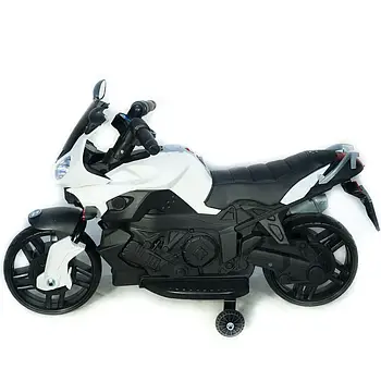Дитячий електро мотоцикл байк BMW білий Електромобіль з музикою світлом і шкіряним сидінням від 3 років