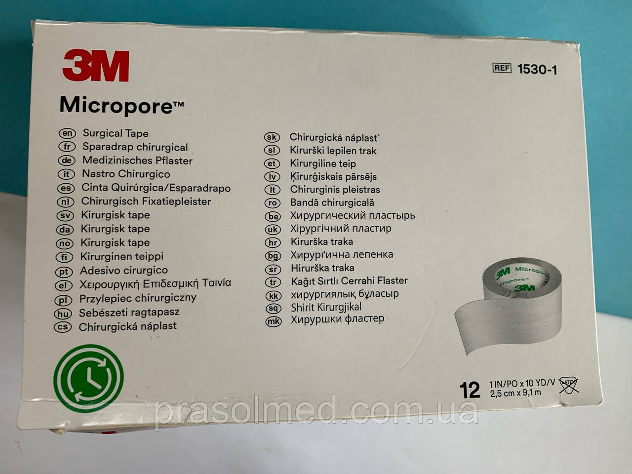 Пластир хірургічний Micropore™ 2,5 см х 9,1 м, паперовий,білий колір (1530-1), фото 1