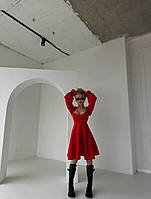 Женское красивое романтичное базовое мини платье с декольте длинный рукав однотонное костюмный креп Красный, 42