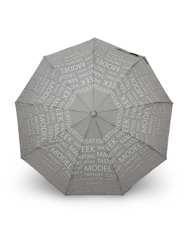 Парасолька напівавтомат жіноча Toprain 593 "Words" на 9 спиць Сірий, фото 1