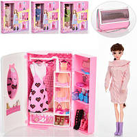 Мебель YBH195 (18шт) шкаф(склад.в сумочку), кукла шарнирная29см, наряды, 4цв, в кор-ке, 31-33-7,5см