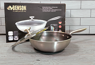 Сковорода глибока WOK з неіржавкої сталі 28 см Benson BN-590 / Сковорідка професійна