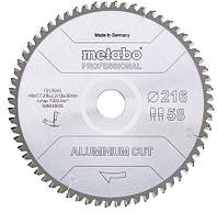 Пильный диск Metabo Aluminium cut HW/CT 216х2.2/1.8x30, Z58 FZ/TZ 5 град. (628443000)(5312339091754)