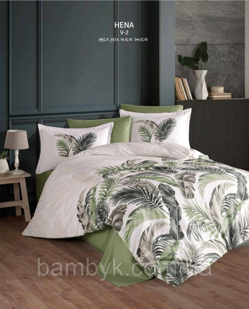 Постільна білизна Aran Clasy "Hena V-2" ранфорс Ranforce бавовняна євро розміру Туреччина, фото 1