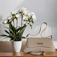 Стильна універсальна сумочка для жінок з ручкою Balenciaga сумка баленсіага брендова бежева шкіряна