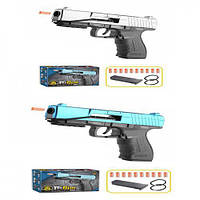 Пистолет 003AB (24шт) 20см, мягкие пули-присоски 10шт, 2 цвета, в кор-ке, 21,5-15,5-4,5см
