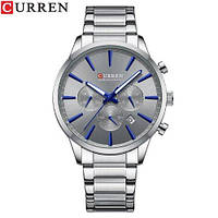 Мужские кварцевые часы Curren 8435 Silver-Grey, классические круглые мужские часы Curren 8435