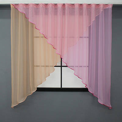 Кухонна фіранка (280х170см), на карниз 1,5-2м. Колір персиковий з рожевим. Код 053к 50-150