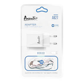 Зарядний пристрій Avantis A827 2.4 A (1USB port) + Micro cable White