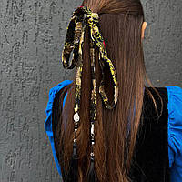 Лента для волос в китайском стиле "Карпы" Чёрная с кисточками