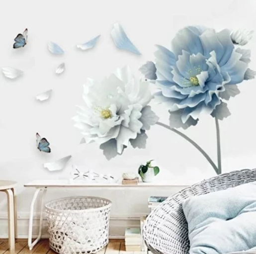 Інтер'єрна наклейка на стіну, самоклеючі 3d наклейки на стіну блакитні квіти