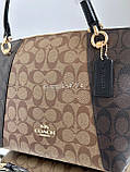 Сумка COACH Оригінал COACH Kacey Khaki Brown Blocked Signature Canvas Top Zip Satchel Handbag, фото 4