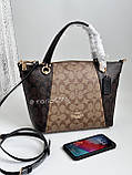 Сумка COACH Оригінал COACH Kacey Khaki Brown Blocked Signature Canvas Top Zip Satchel Handbag, фото 6