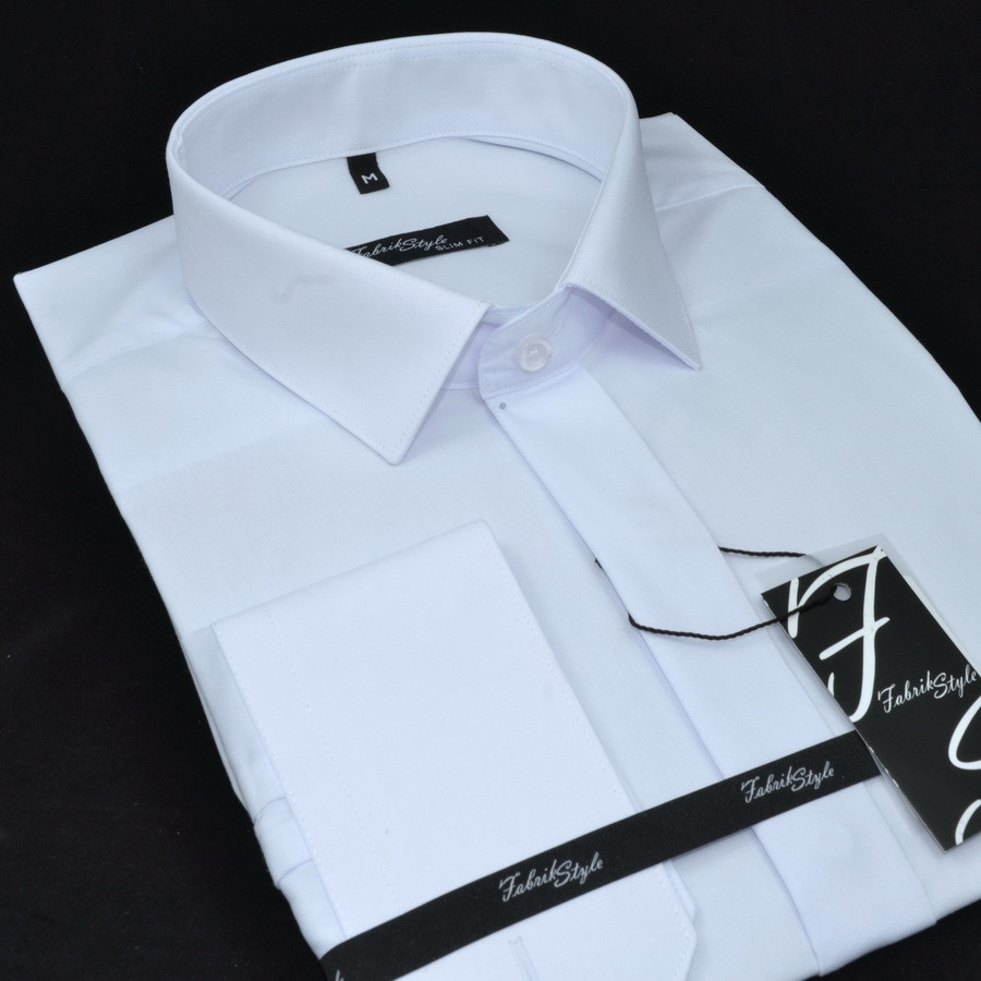 Сорочка чоловіча, приталена (Slim Fit), з довгим рукавом, Fabrik Style ПОТАЙНА БІЛА 80% бавовна 20% поліестер