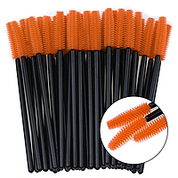 Щеточки силиконовые для расчесывания ресниц и бровей, оранжевые с черной ручкой, 50 шт